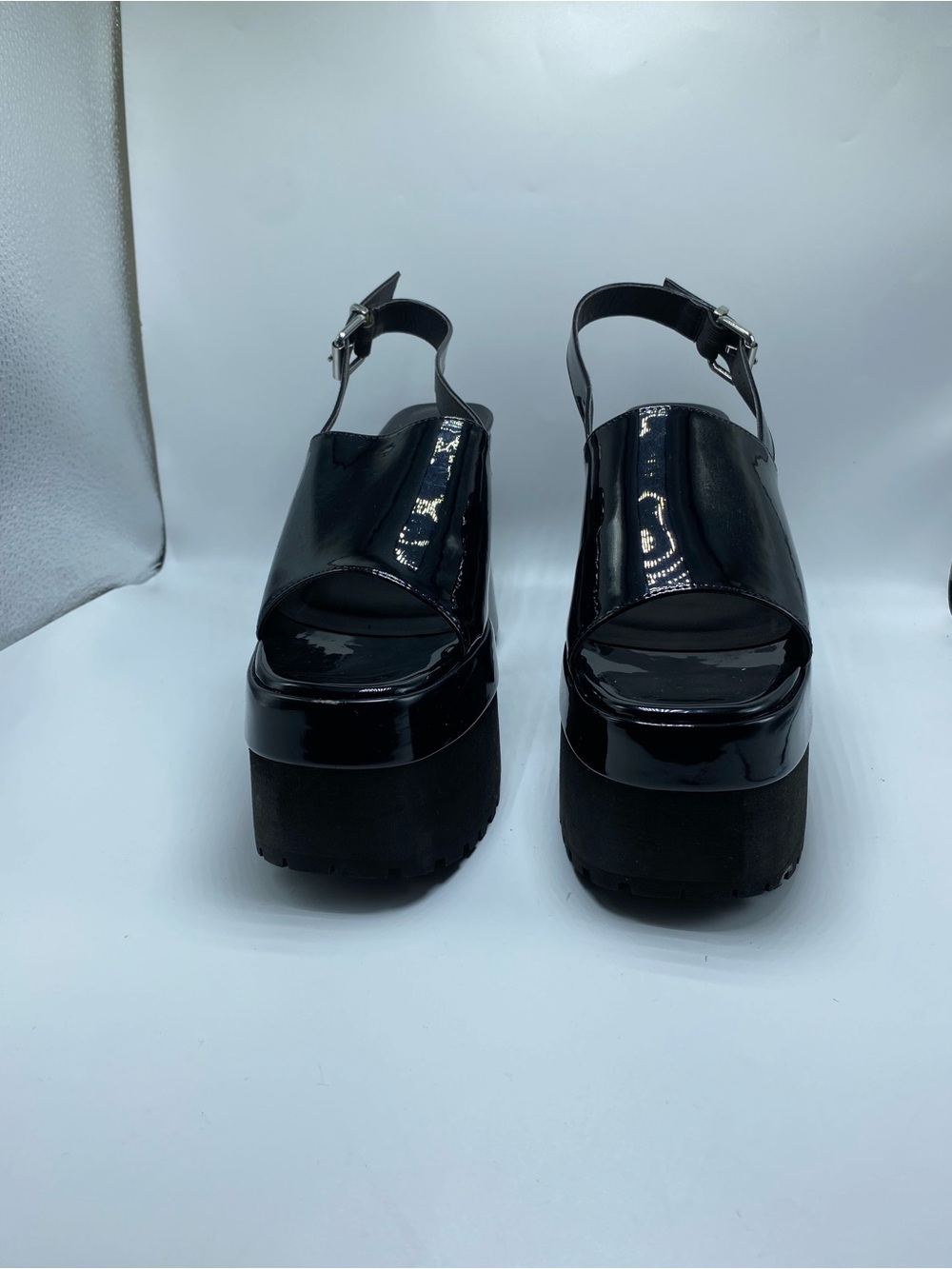 Current Mood Black Patent Platform Slingback Sandals